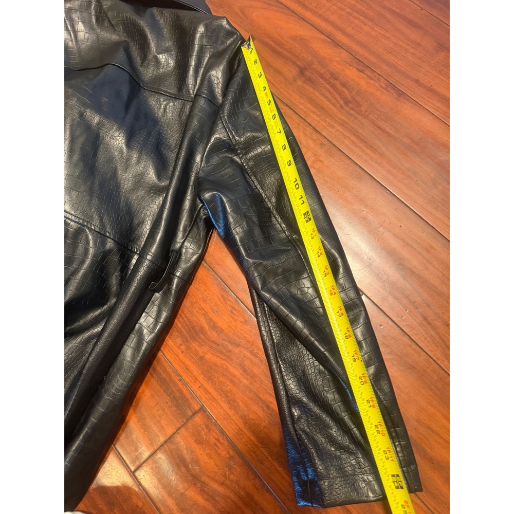 Outcast Clothing Black Croc Embossed Faux Leather Trench Coat Jacket Small - Picture 7 of 10